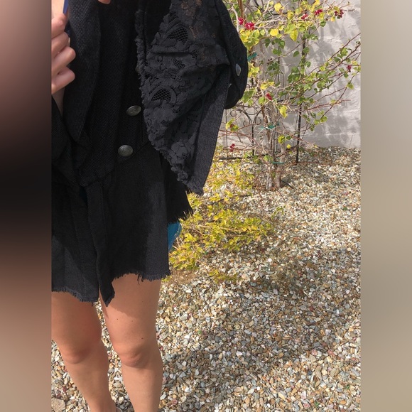 Free People corduroy and lace long bell sleeve peplum jacket military buttons - Picture 5 of 16